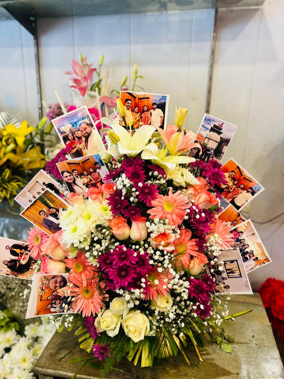Flower with Photos Bouquet Fast Delivery Gaur City