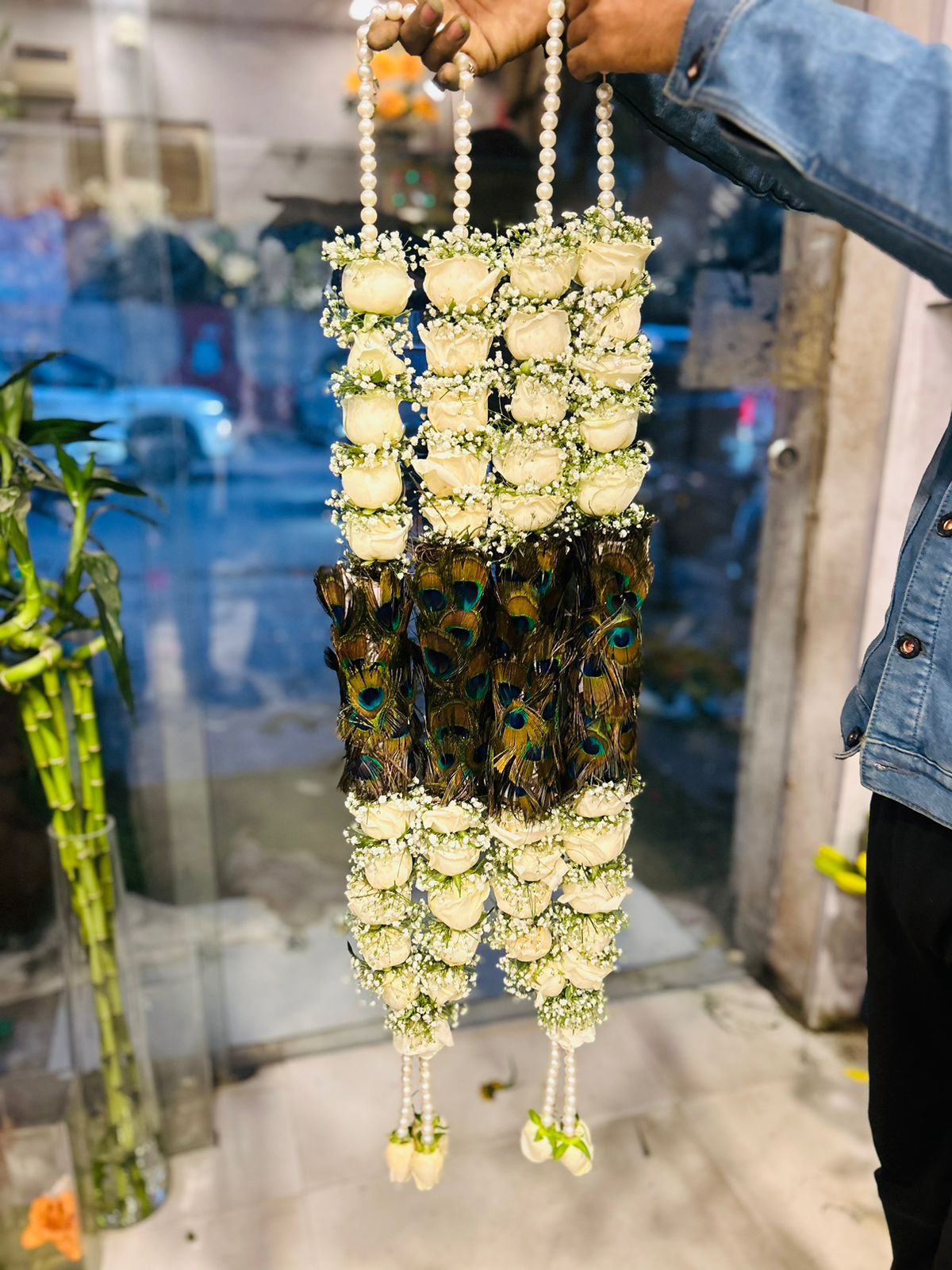 White Rose Peacock Feather Wedding Jaimala Varmala