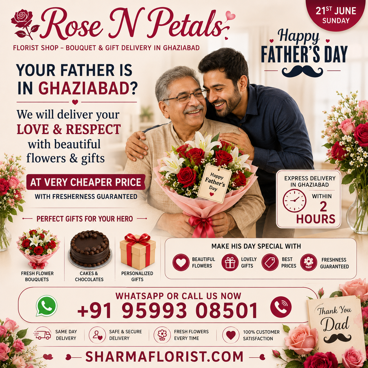 Father's Day flower and gift delivery in Ghaziabad by Rose N Petals